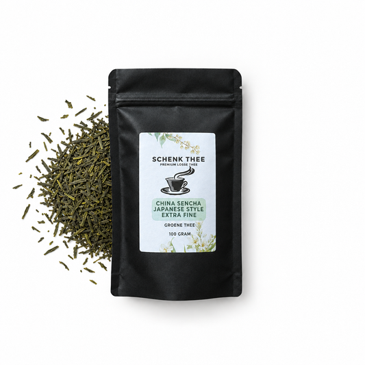 China Sencha Japanese Style Extra Fine verpakking met losse groene thee links