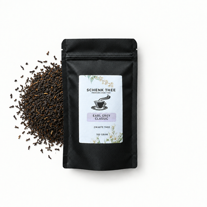 Schenk Thee Earl Grey Classic verpakking met losse zwarte thee links