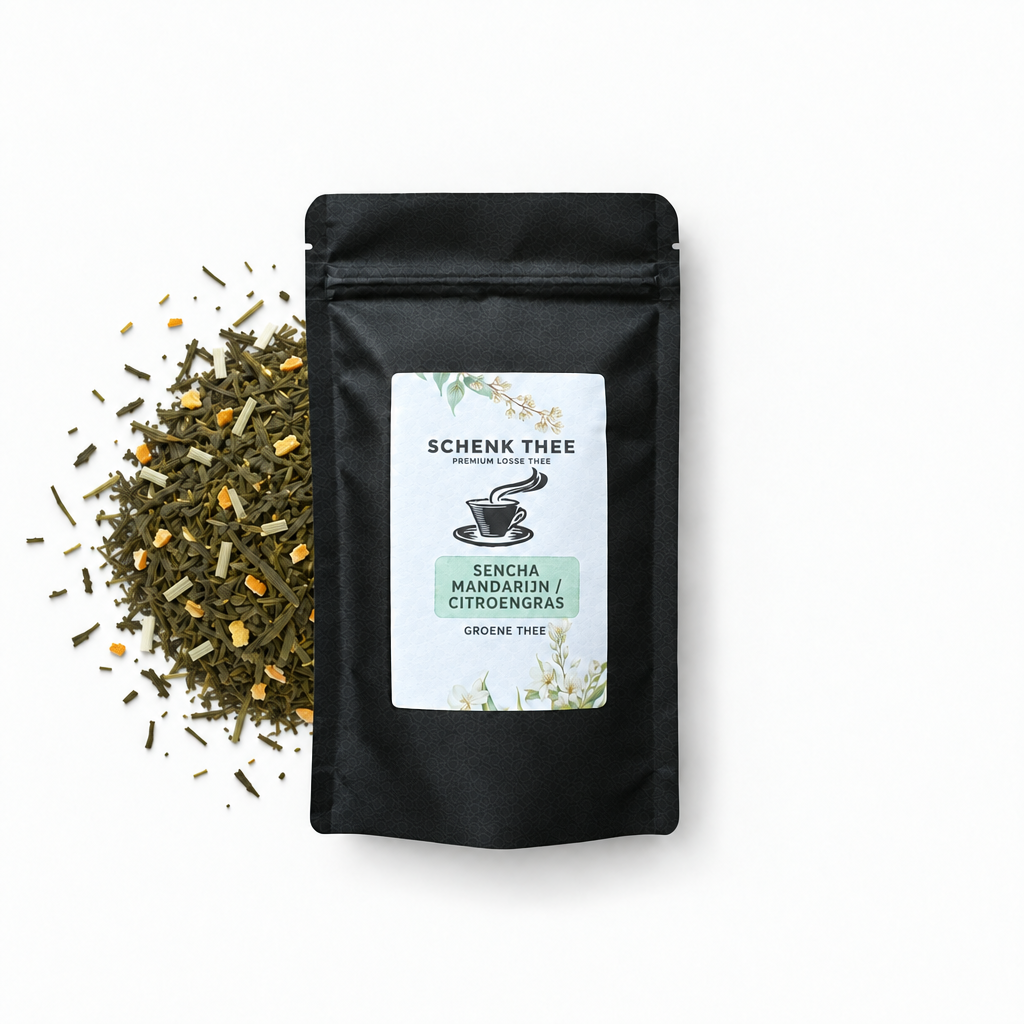 Sencha Mandarijn / Citroengras verpakking met losse groene thee zonder gewichtsaanduiding