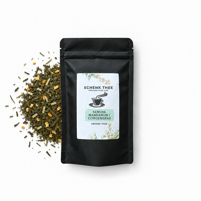 Sencha Mandarijn / Citroengras verpakking met losse groene thee zonder gewichtsaanduiding