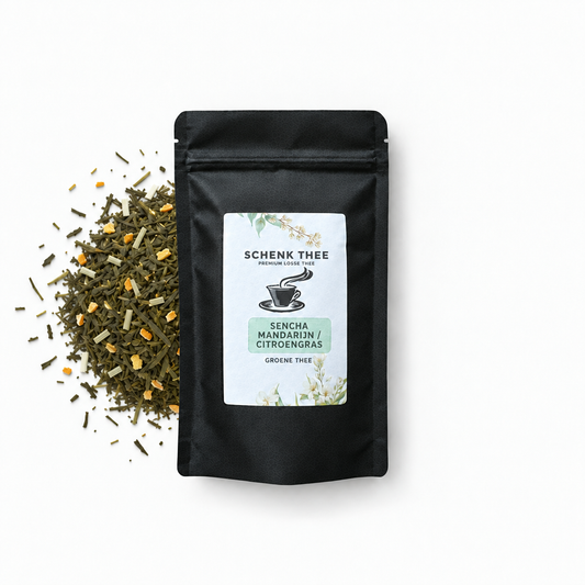 Sencha Mandarijn / Citroengras verpakking met losse groene thee zonder gewichtsaanduiding