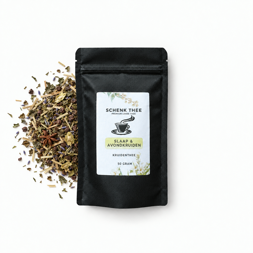 Schenk Thee Slaap & Avondkruiden verpakking 50 gram met losse kruidenmelange